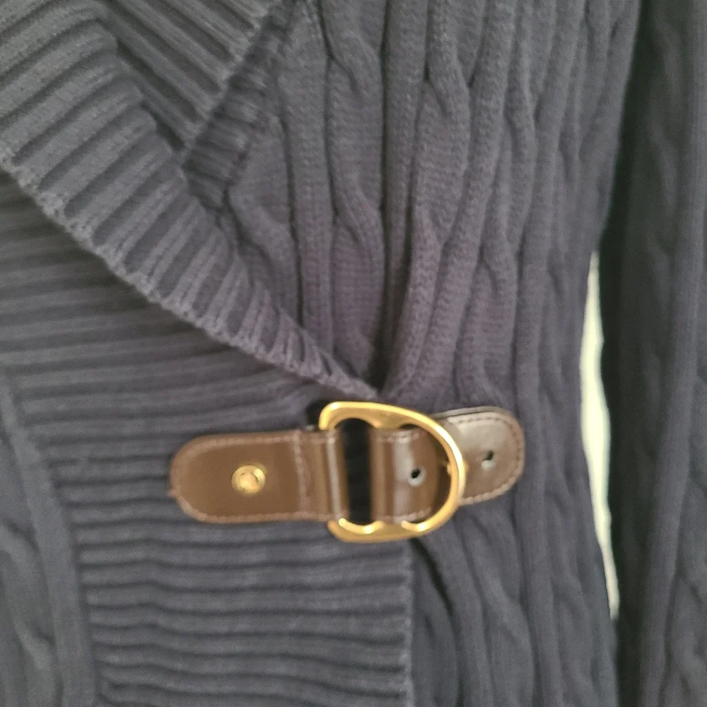 Ralph Lauren Buckle Sweater Womens Size L Cable Knit Preppy Equestrian READ FLAW - Picture 9 of 16